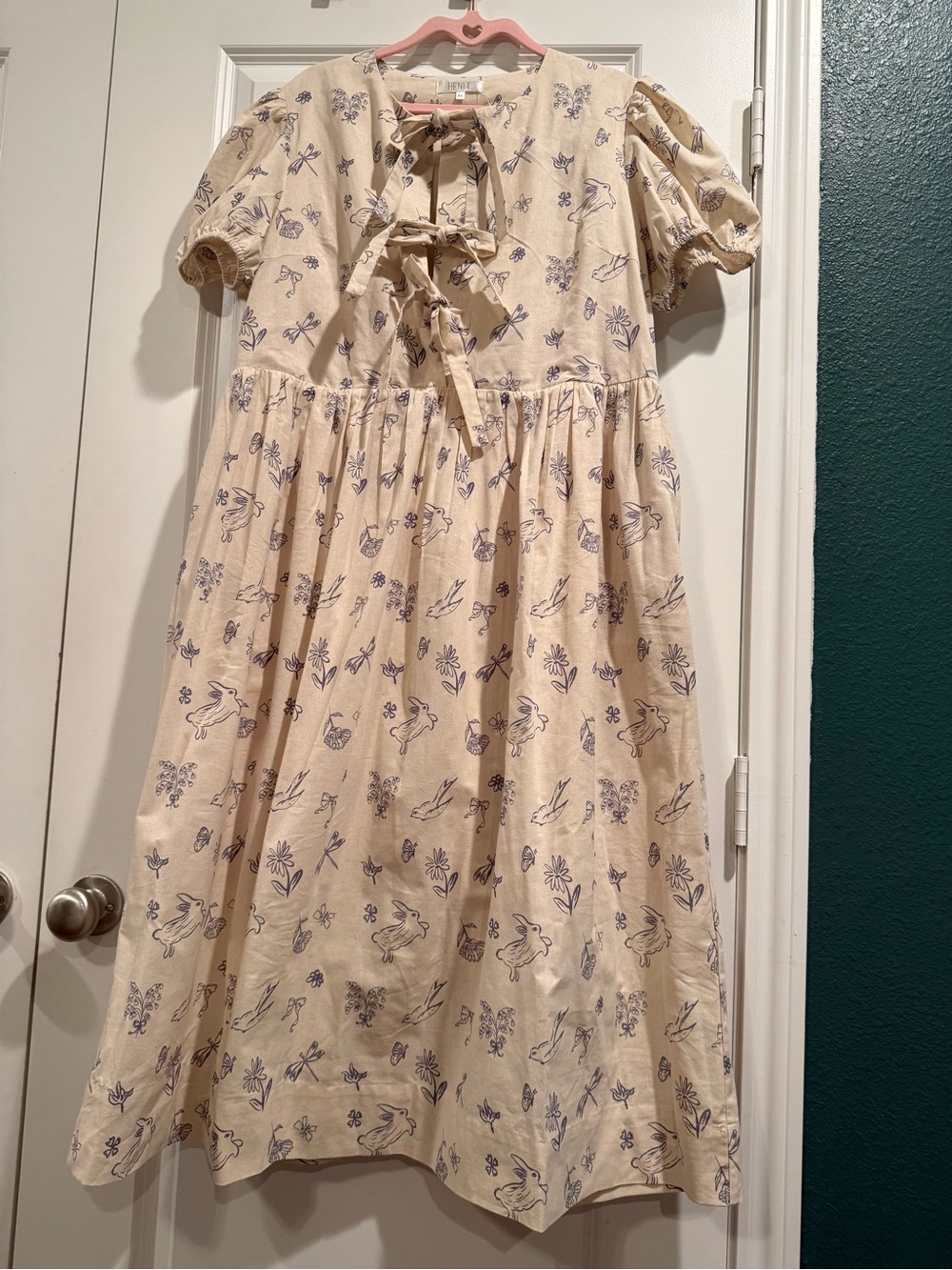 Beautiful Light Cream Floral Midi Dress with Front Tie Detail - Picture 2 of 10